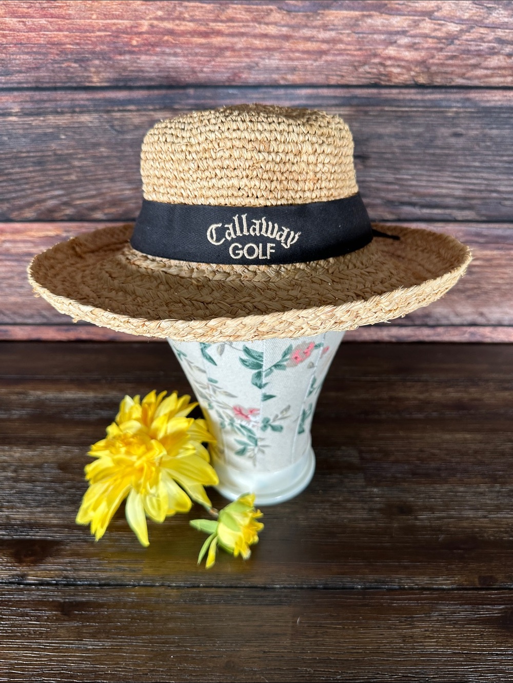 Scala Callaway Tan Straw Sun Hat with Black Bow Callaway Band!